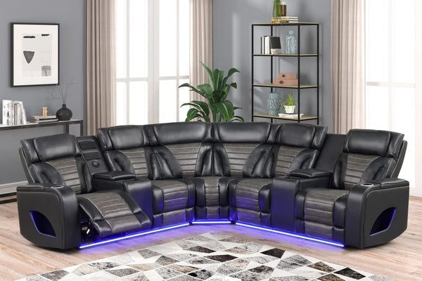 Ibiza Black Leather Power Reclining Sectional Sofa front view