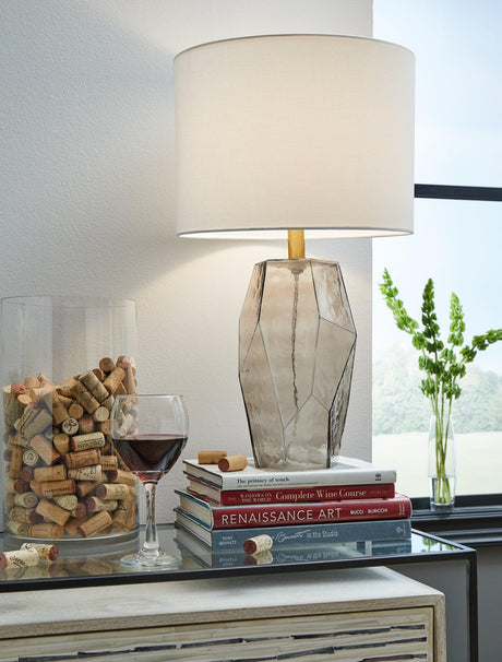 Taylow Gray Table Lamp front view on table