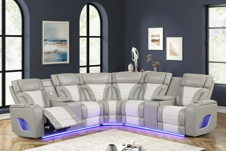Ibiza gray leather gel power reclining sectional sofa front view