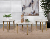 Aldis 3-piece coffee and end table set with white marble tops and round shape