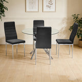 Main view of Diane Black Round Dining Room Set with glass top table and chairs