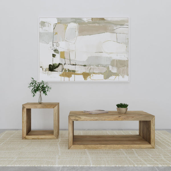 Benton 2-piece solid mango wood coffee table with natural finish, front angle