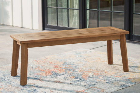 Janiyah Light Brown Outdoor Dining Bench front view