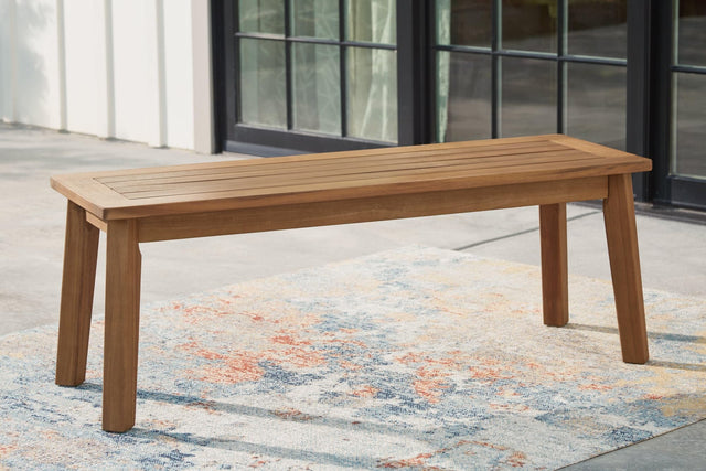 Janiyah Light Brown Outdoor Dining Bench front view