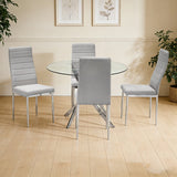 Front view of Diane Gray Round Dining Room Set with glass top table and chairs