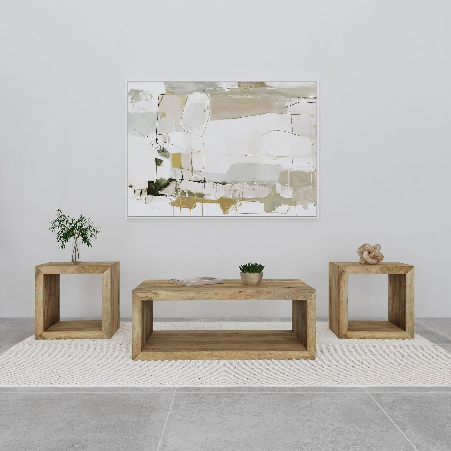 Benton coffee table with open lower shelf in natural mango wood finish