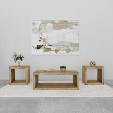 Benton coffee table with open lower shelf in natural mango wood finish