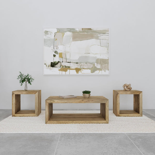 Benton coffee table with open lower shelf in natural mango wood finish