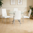 Main view of Diane White Round Dining Room Set with glass top table and four chairs