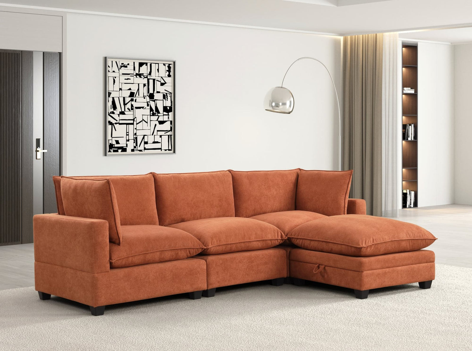 Cloud Orange Modular Fabric Sectional Sofa main view front angle