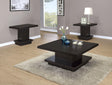 Reston 3-piece square coffee and end table set in cappuccino, angled view