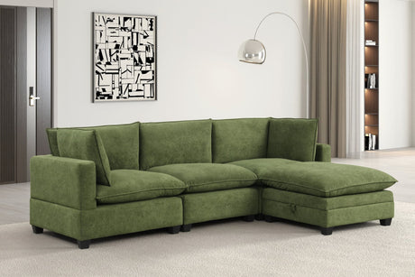 Front view of Cloud Olive Modular Fabric Sectional Sofa in olive green