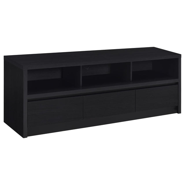 Rutland 59-inch black 3-drawer TV stand front view