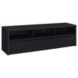 Rutland 78-inch black TV stand with three drawers and open shelves front view