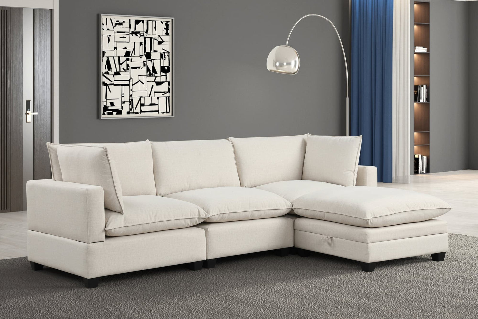 Cloud Beige Fabric Modular Sectional sofa main front view