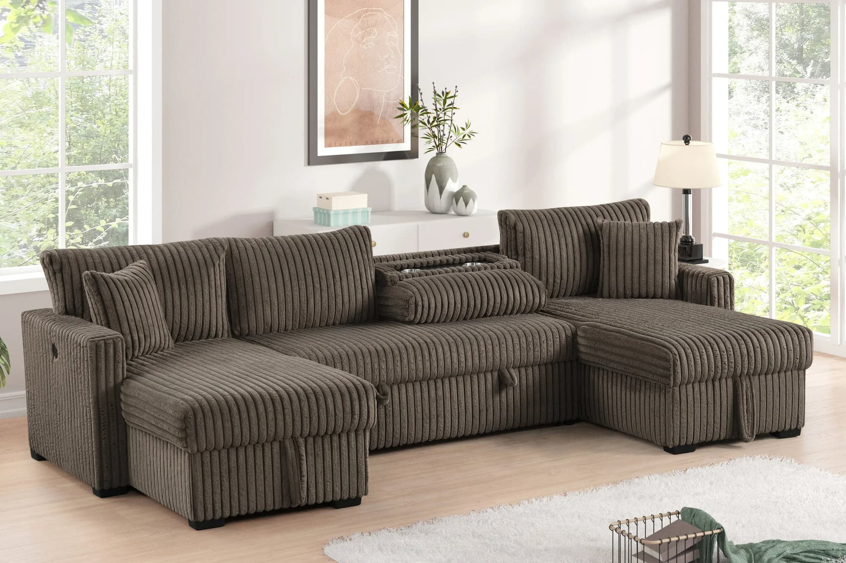 July Mocha Double Storage Chaise Sectional front view