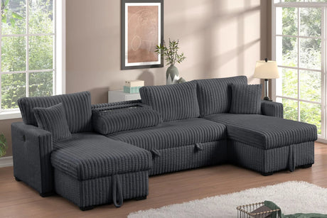 July Charcoal Double Storage Chaise Sectional sofa main front view