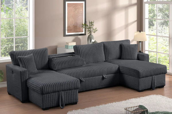 July Charcoal Double Storage Chaise Sectional sofa main front view