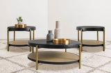 Arini 3-piece round coffee and end table set in black, front view