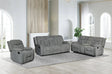 Farrah Gray 3-piece gray fabric reclining sofa set front view