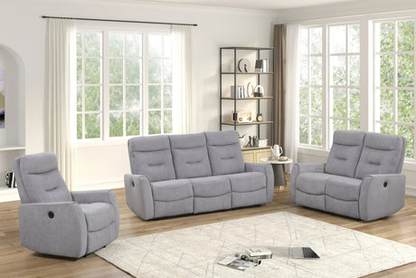 Nina gray fabric 3-piece power reclining sofa set front view