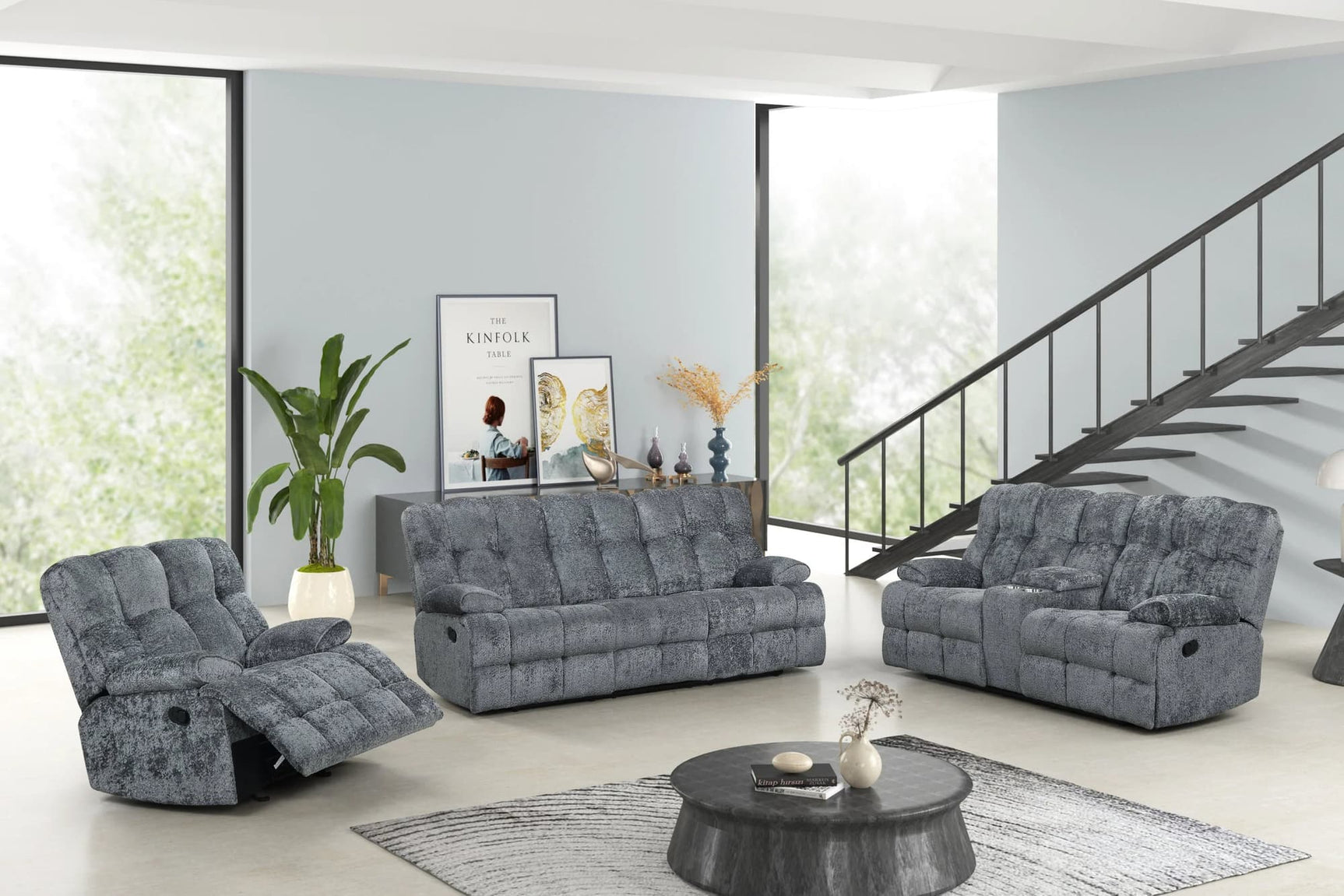 Martina Charcoal Fabric 3-Piece Reclining Set front view