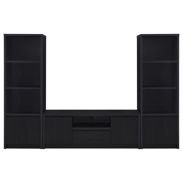 Winfield 3-piece black entertainment center front view