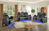 Tesla gray gel leather 3-piece power reclining set front view