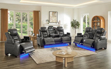 Tesla gray gel leather 3-piece power reclining set front view