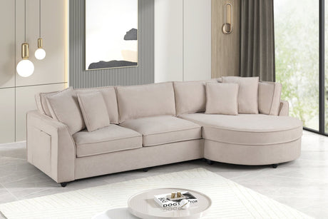 Front view of Elva Beige Sectional Sofa with reversible chaise in beige fabric