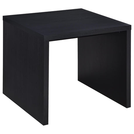 Knapp black engineered wood square side table, front view