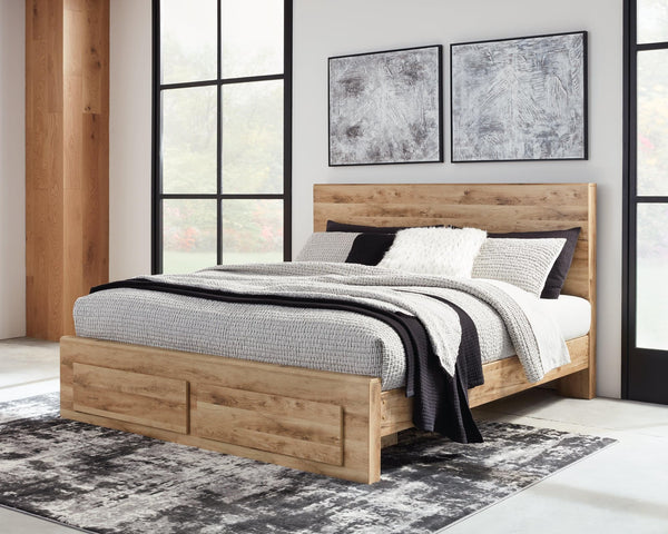Hyanna Tan King Panel Storage Bed front view