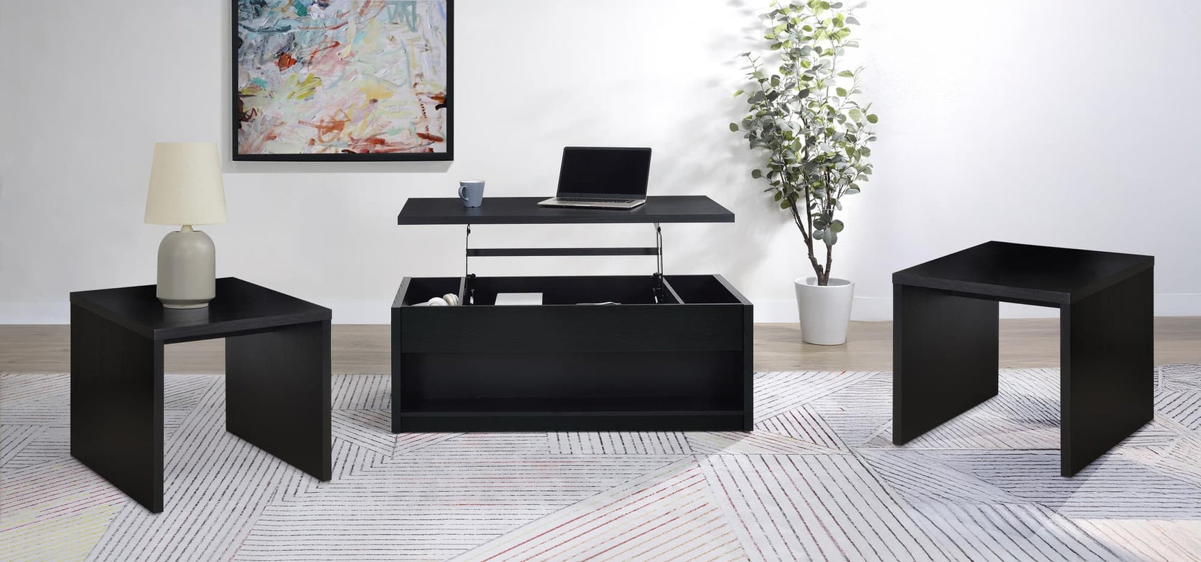 Knapp 3-piece Lift Top Coffee Table Set black finish, front angle