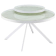 Briggs round coffee table with white metal frame and marble printed glass top