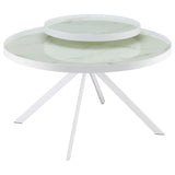 Briggs round coffee table with white metal frame and marble printed glass top