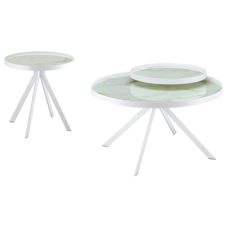 Briggs 2-piece round coffee and end table set white front view