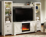 Bellaby Whitewash Entertainment Center with Electric Fireplace front view