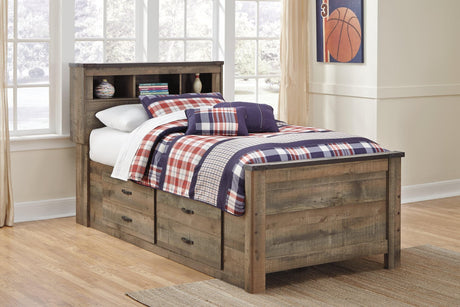 Trinell Brown Twin Bookcase Bed front view with bookcase headboard