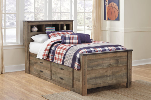 Trinell Brown Twin Bookcase Bed front view with bookcase headboard