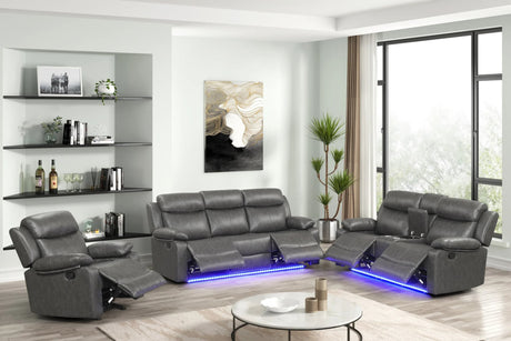 Aiden Gray 3-piece reclining set sofa front angle