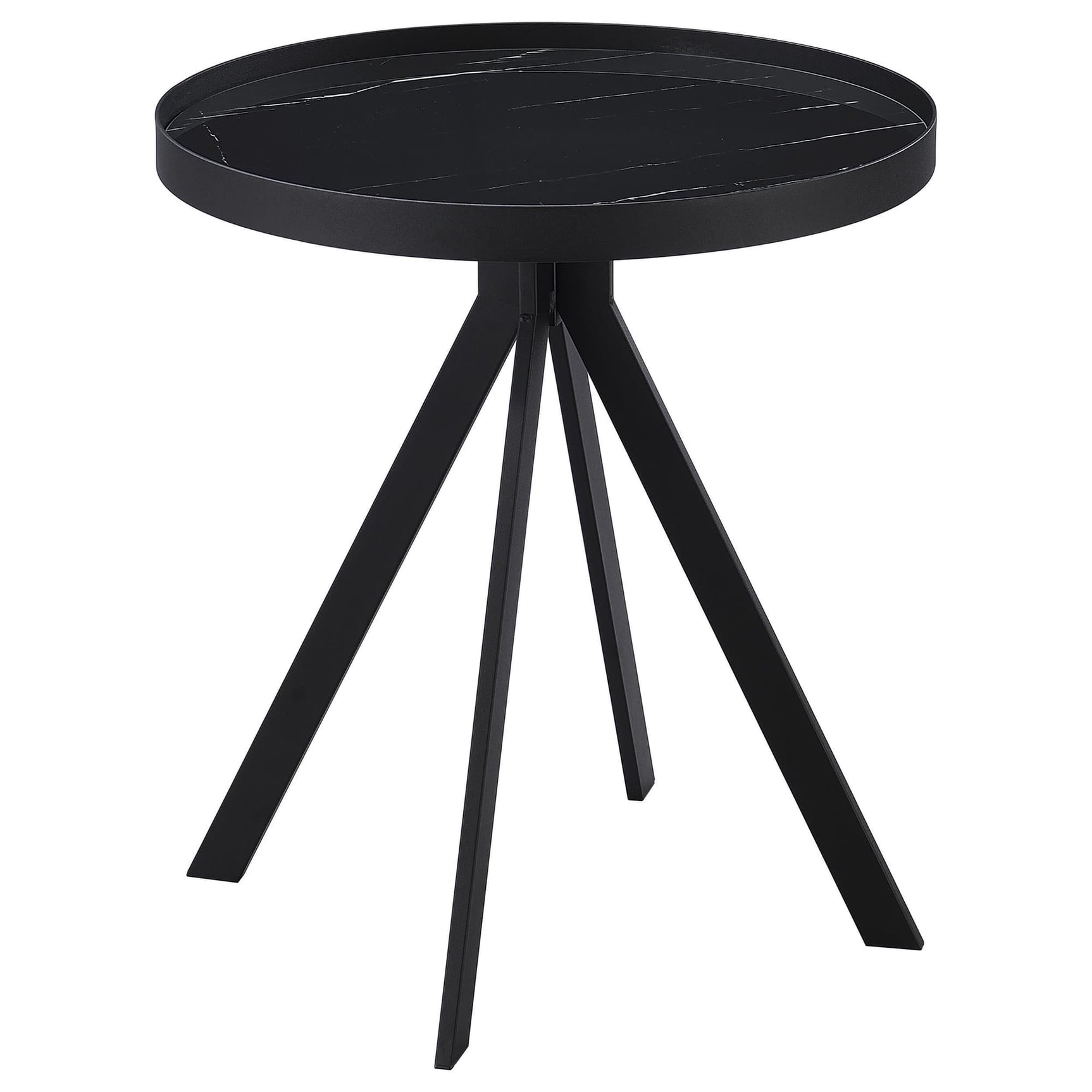 Briggs round black end table with marble printed tempered glass top