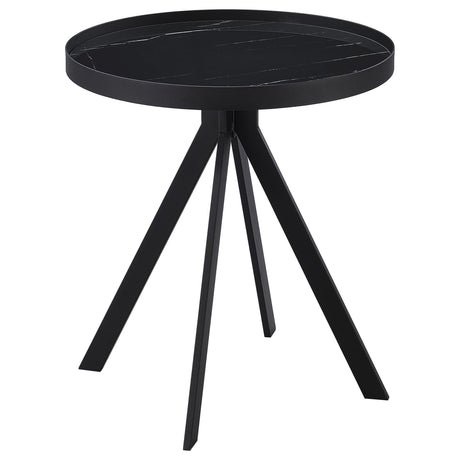 Briggs round black end table with marble printed tempered glass top