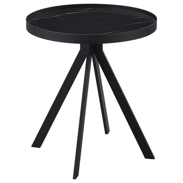 Briggs round black end table with marble printed tempered glass top