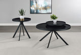 Briggs black round coffee table with marble-patterned tempered glass top