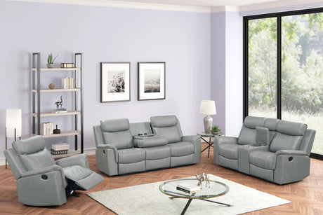 Sofia Gray 3-piece reclining sofa set front angle