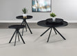 Briggs 3-piece round coffee and end table set with black metal frame front view