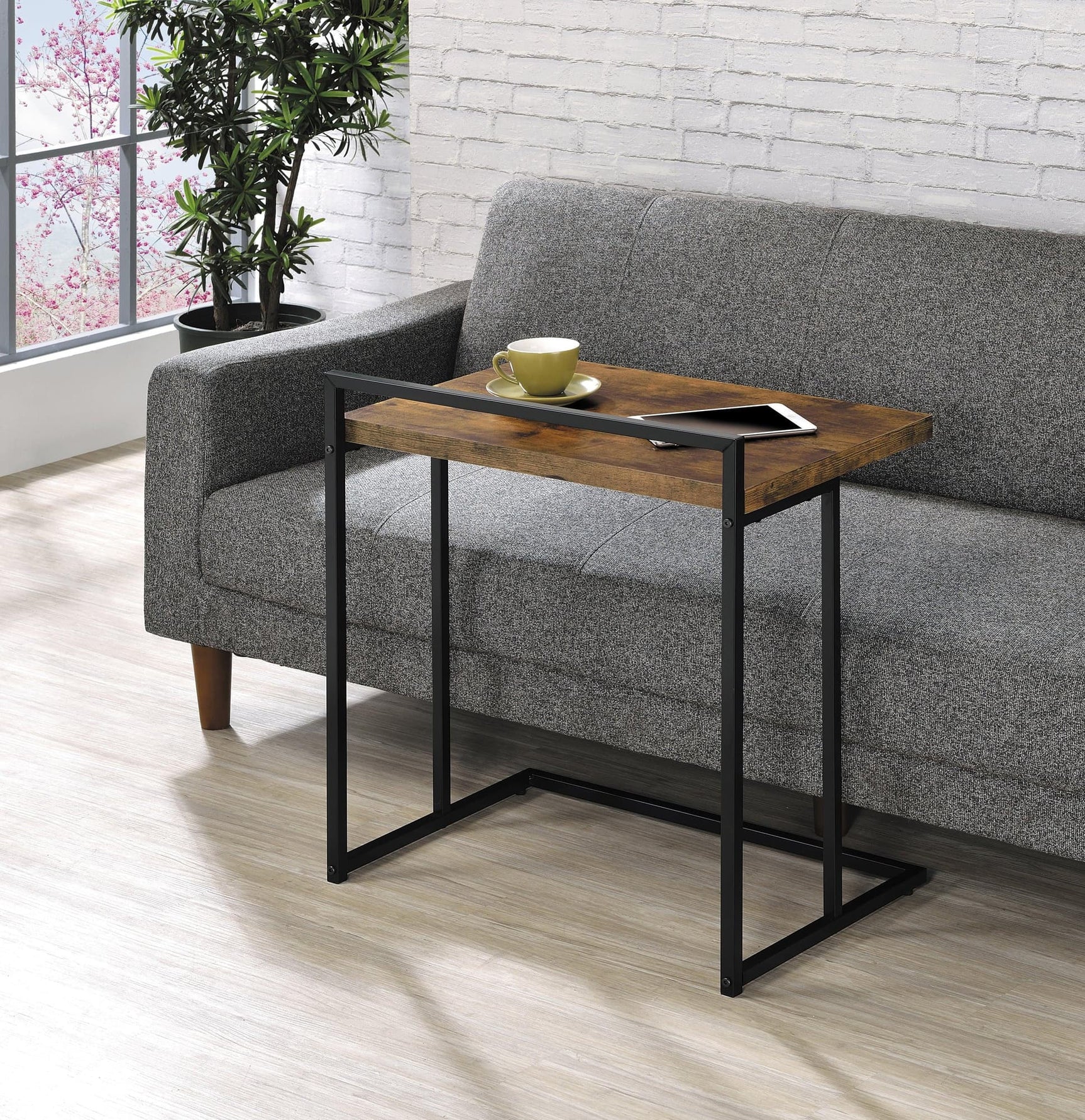Front view of Dani Rectangular Snack Table with metal base