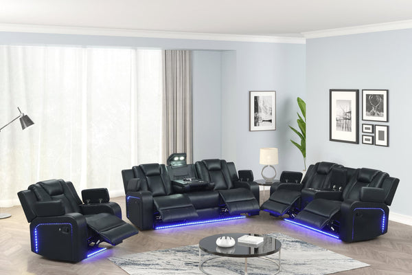 Hulk Black Gel Leather 3-Piece Power Reclining Set front view