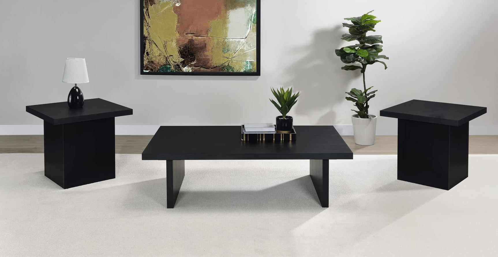 Max 3-piece black rectangular coffee and end table set - front view