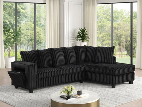 Side view of Fiven Black Reversible Sectional sofa